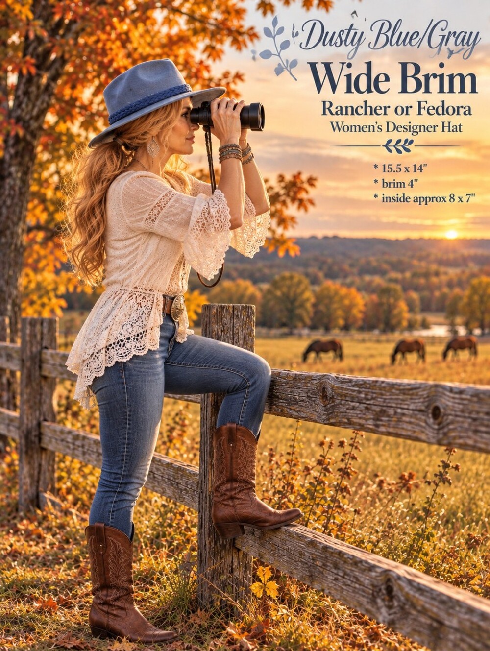 Dusty Blue/Gray Women's Rancher or Fedora Hat